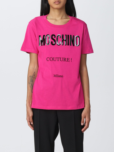 Shop Moschino Couture Cotton T-shirt In Fuchsia