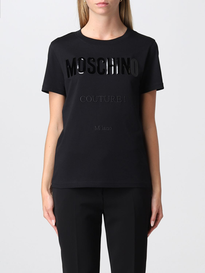 Shop Moschino Couture Cotton T-shirt In Black