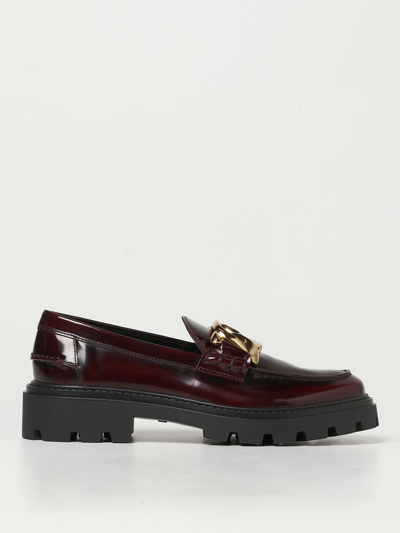 Shop Tod's Brushed Leather Loafers In Burgundy