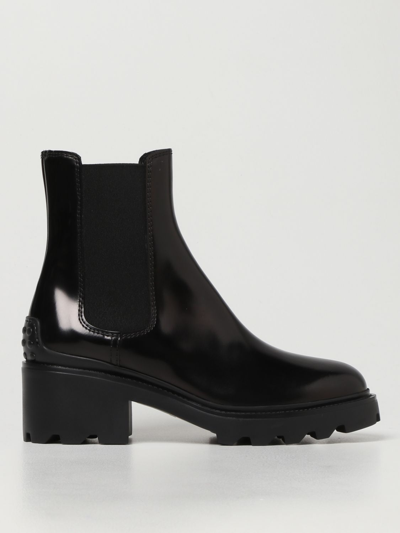 Shop Tod's Brushed Leather Ankle Boots In Black