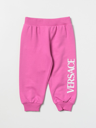 Shop Young Versace Versace Young Jogging Pants With Logo In Fuchsia