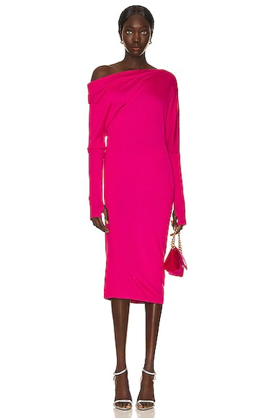 Shop Tom Ford Cashmere Off The Shoulder Midi Dress In Raspberry