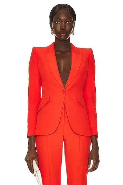 Shop Alexander Mcqueen One Button Blazer Jacket In Warm Orange