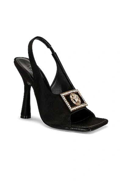 Shop Versace Medusa Crystal Slingback Sandals In Nero & Oro