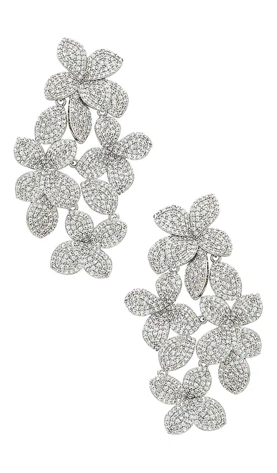 Shashi Embellished Sterling Silver Flower Drop Earrings In Metallic Silver