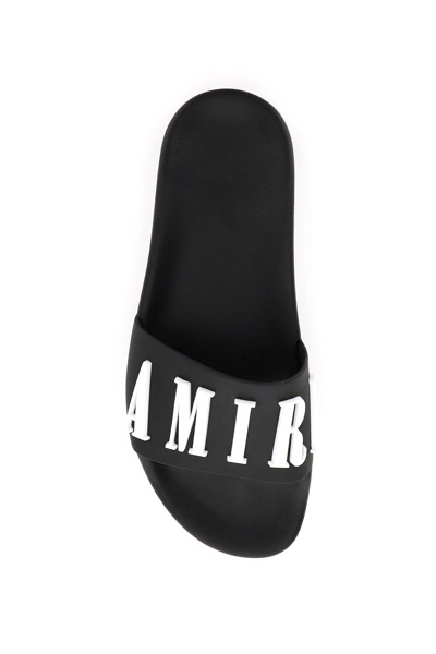Shop Amiri Logo Rubber Slides In Black