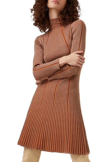 French Connection Mari Rib Knit Long Sleeve Minidress In Camel-glazed Ginger