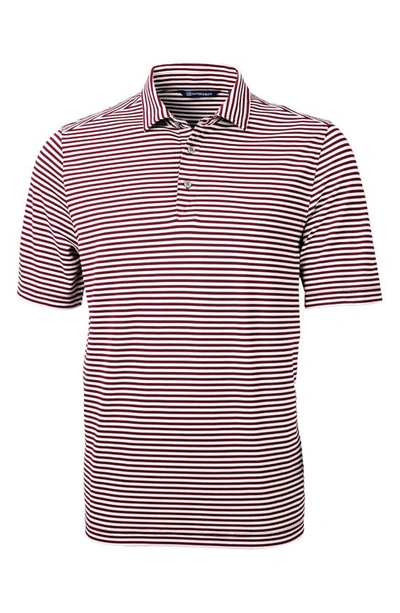 Cutter & Buck Virtue Piqué Stripe Recycled Blend Polo In Bordeaux