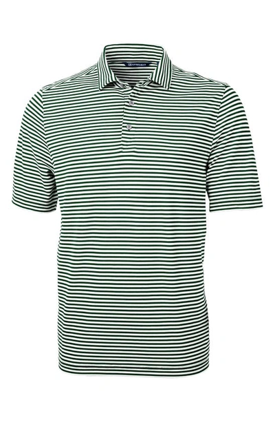Cutter & Buck Virtue Piqué Stripe Recycled Blend Polo In Hunter