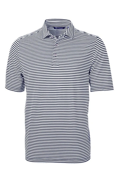 Cutter & Buck Virtue Eco Piqué Stripe Polo In Navy Blue
