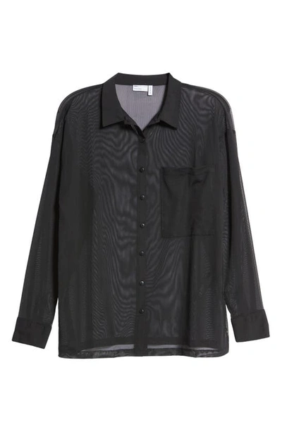 Shop Asos Design Mesh Oversize Button-up Shirt In Black