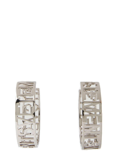 Shop Vetements Logo Hoop Earrings In Silver