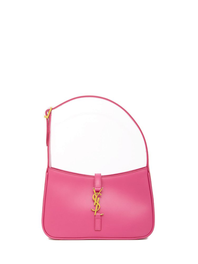 Shop Saint Laurent Logo Plaque Shoulder Bag In Pink