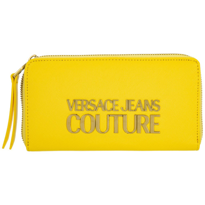 Shop Versace Jeans Couture Logo Plaque Zipped Wallet In Yellow