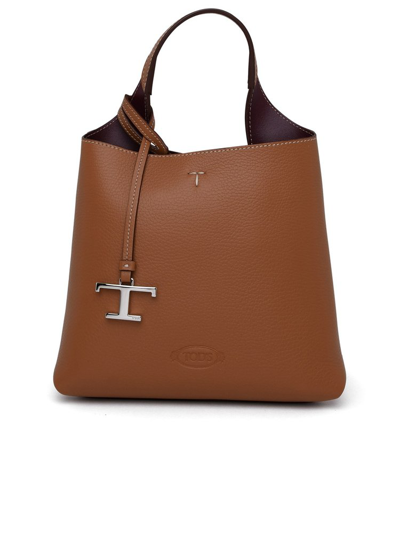 Shop Tod's T Logo Plaque Tote Bag In Brown
