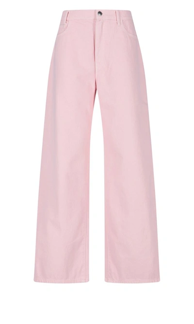 Shop Raf Simons Logo Patch Wide Leg Denim Pants In Pink