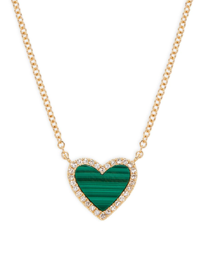 Shop Saks Fifth Avenue Women's 14k Yellow Gold, Diamond & Malachite Heart Pendant Necklace