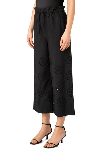 Shop Akris Punto Frey Embroidered Eyelet Wide Leg Crop Pants In Black