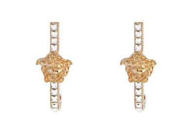 Shop Versace Medusa Embellished Earrings In Gold