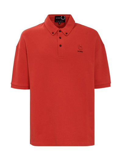 Shop Raf Simons X Fred Perry Logo Embroidered Polo Shirt In Red