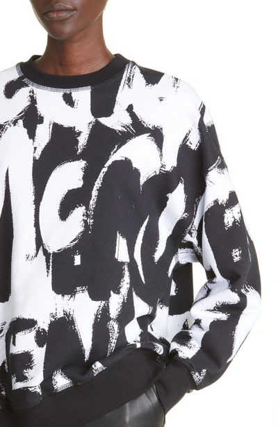 Shop Alexander Mcqueen Graffiti Print Cotton Graphic Sweatshirt In White / Black