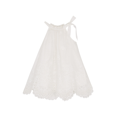 Shop Zimmermann Kids Jeannie White Embroidered Cotton Dress In Off White