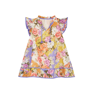 Shop Zimmermann Kids Pattie Floral-print Cotton Dress In Multicoloured