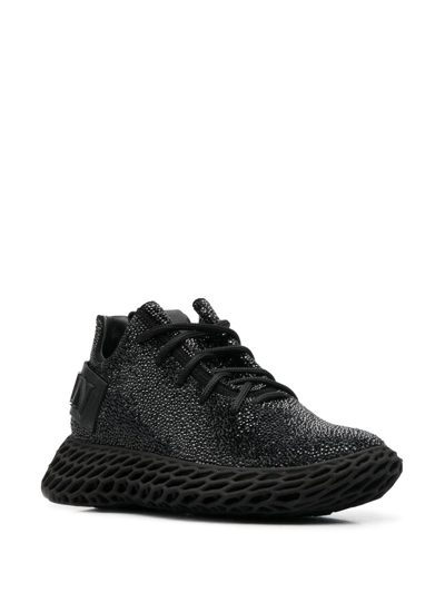 Shop Philipp Plein Crystal-embellished Leather Sneakers In Black