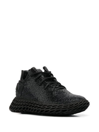 Philipp Plein Crystal-embellished Leather Sneakers In Black