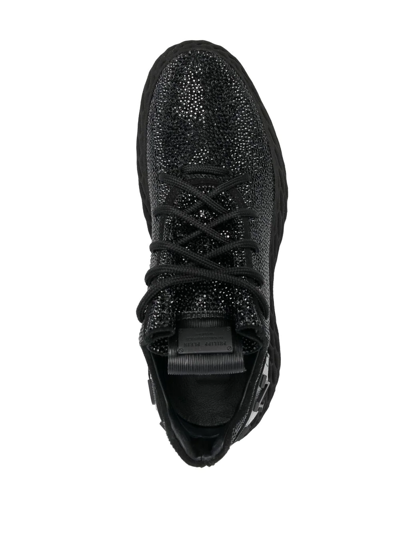 Shop Philipp Plein Crystal-embellished Leather Sneakers In Black