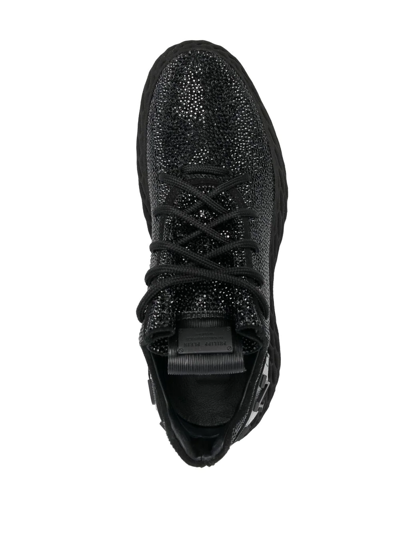 Philipp Plein Crystal-embellished Leather Sneakers In Black