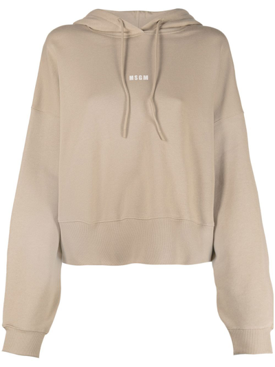 Msgm Logo-print Drawstring Hoodie In Nude