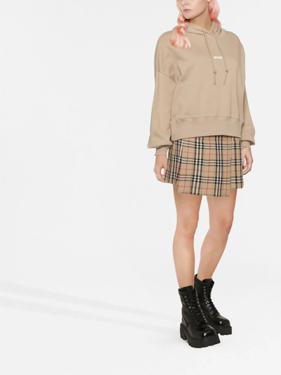 Msgm Logo-print Drawstring Hoodie In Nude