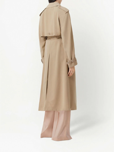 Shop Burberry Double-breasted Belted Trench Coat In Neutrals