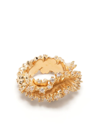 Shop Bottega Veneta Textured Studded Ring In Gold