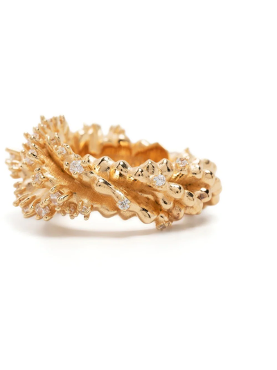 Shop Bottega Veneta Textured Studded Ring In Gold