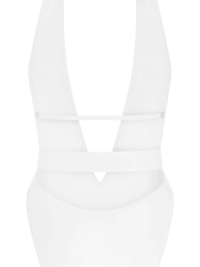 Shop Dolce & Gabbana Plunge-neck Belted Swimsuit In White