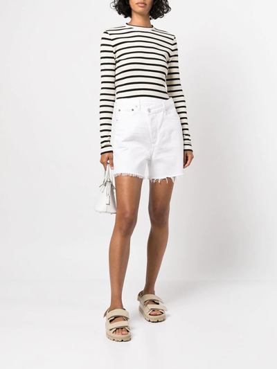 Shop Agolde Asymmetric-button Denim Shorts In White