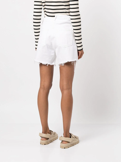 Shop Agolde Asymmetric-button Denim Shorts In White