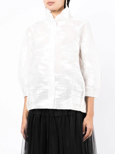Shop Shiatzy Chen Full-jacquard Stand-up Collar Jacket In White