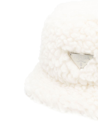 Prada Logo-plaque Wool-blend Bucket Hat In White