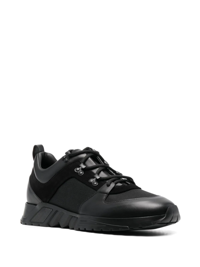 Shop Giorgio Armani Low-top Leather Sneakers In Black
