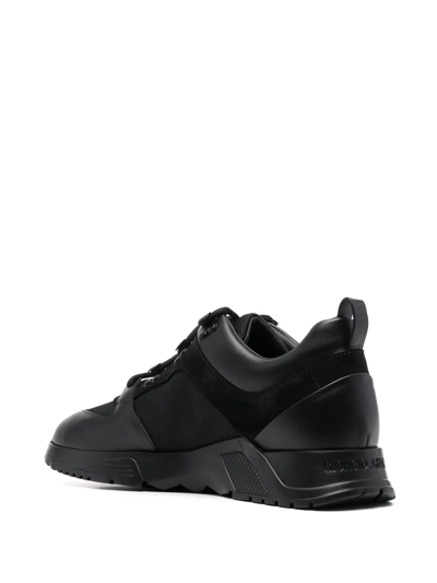 Shop Giorgio Armani Low-top Leather Sneakers In Black
