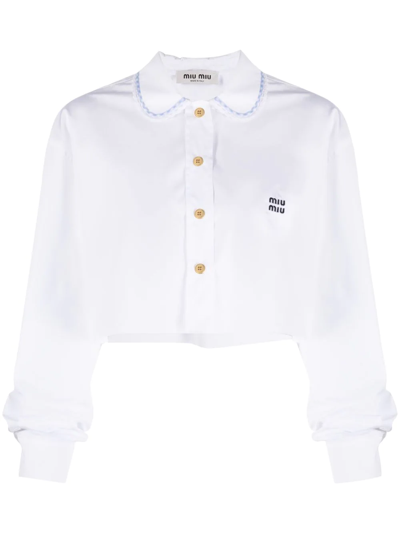Shop Miu Miu Logo-embroidered Cropped Shirt In Weiss