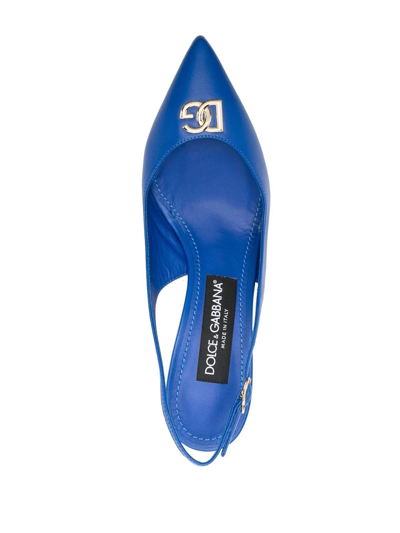Shop Dolce & Gabbana Logo-plaque Slingback Pumps In Blau