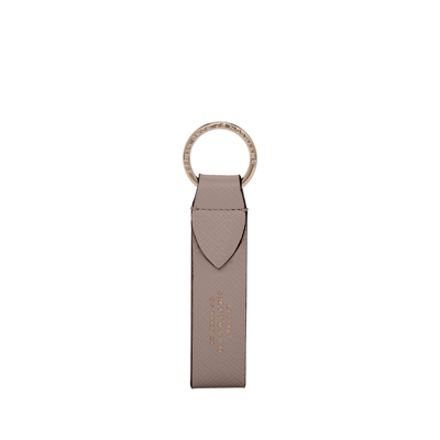 Shop Smythson Keyring With Leather Strap In Panama In Taupe