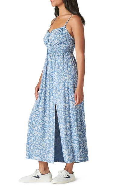 Shop Lucky Brand Floral Smock Waist Dress In Blue Multi