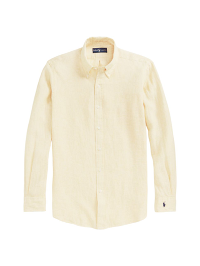 Shop Polo Ralph Lauren Men's Chambray Linen Button-up Shirt In Empire Yellow White
