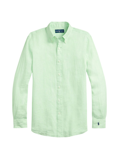 Shop Polo Ralph Lauren Men's Chambray Linen Button-up Shirt In Champton Lime White