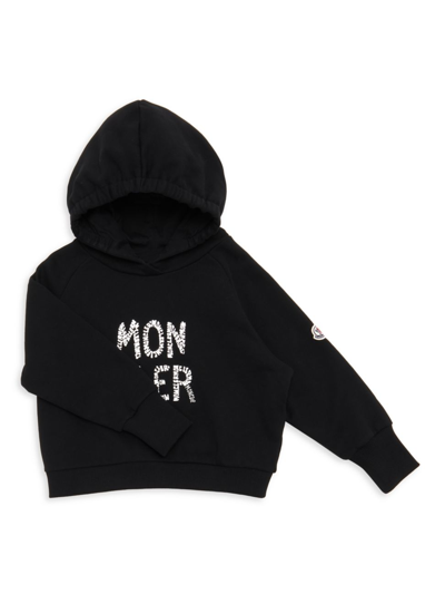 Shop Moncler Little Kid's & Kid's Logo Hoodie Sweatshirt In Black